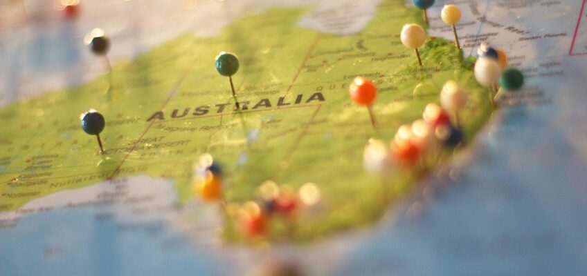 Map of australia tacked