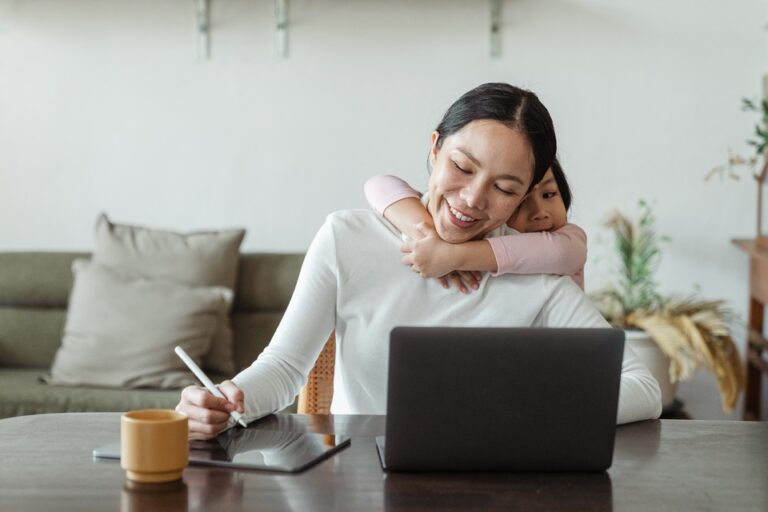 a happy mom and child