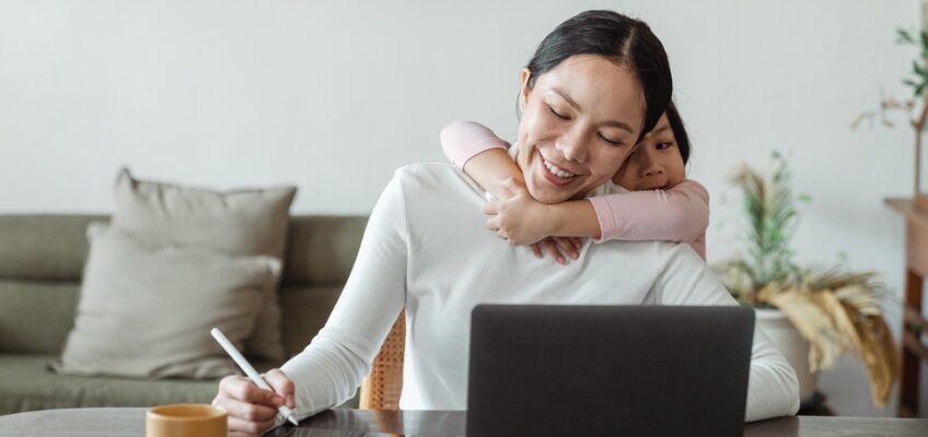 a happy mom and child